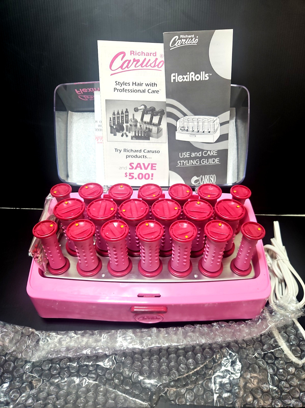Richard Caruso Flexirolls Hot Rollers 11296 20 Rollers Clips Vintage Pink
